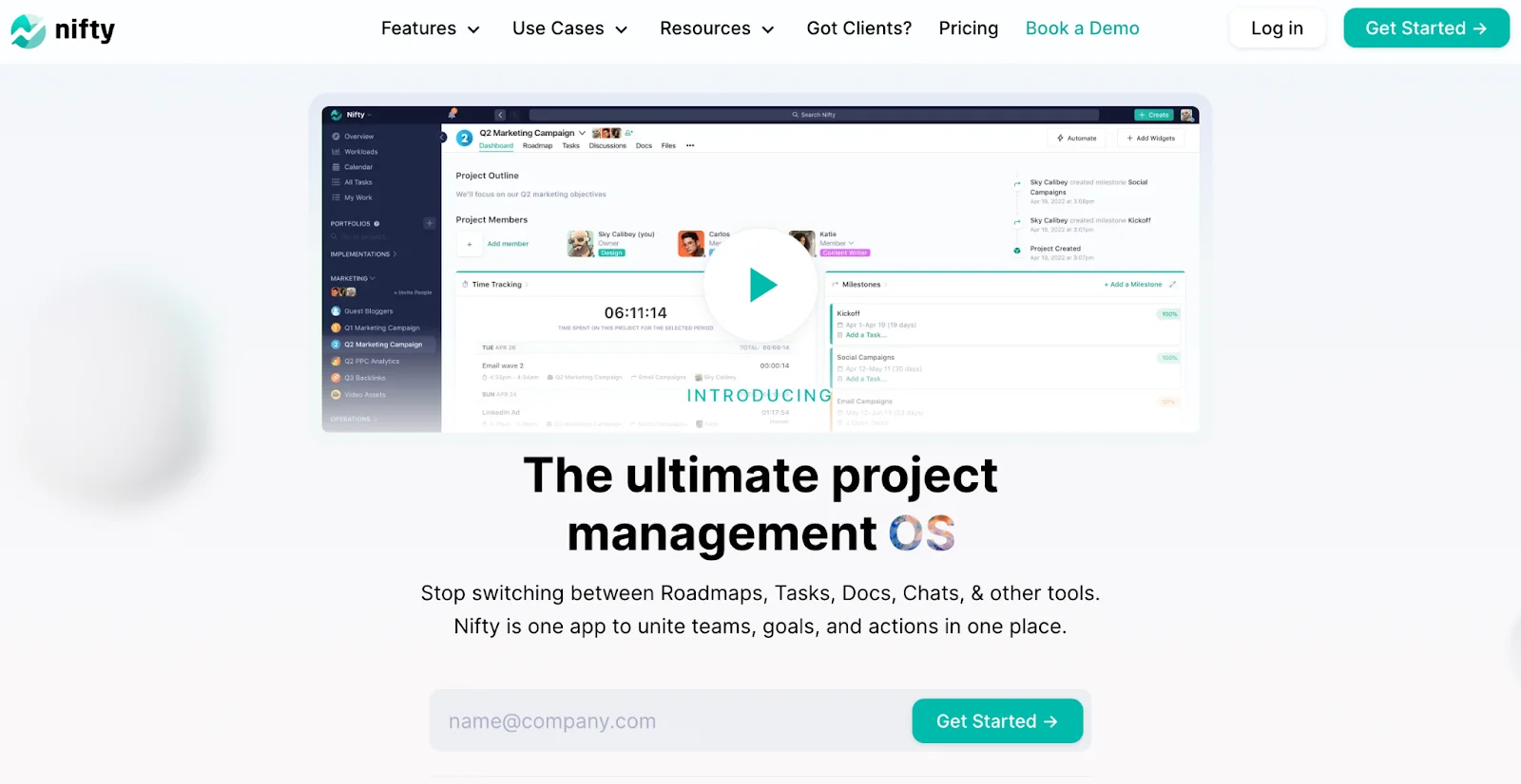 Nifty.io project management tool for teams