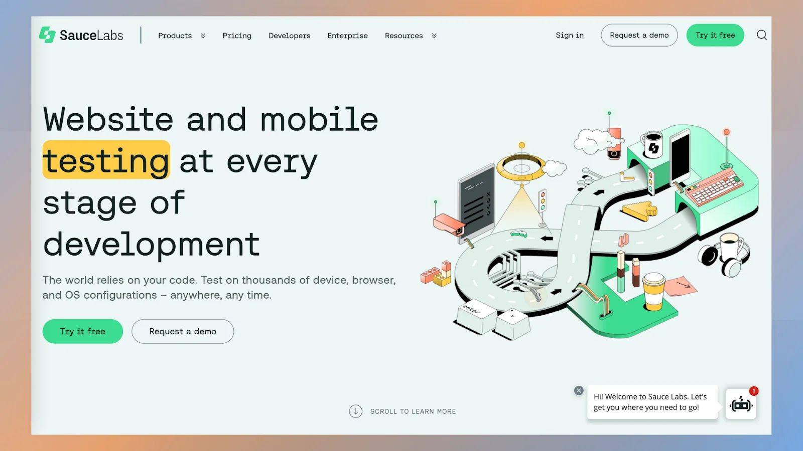 Home page for SauceLabs