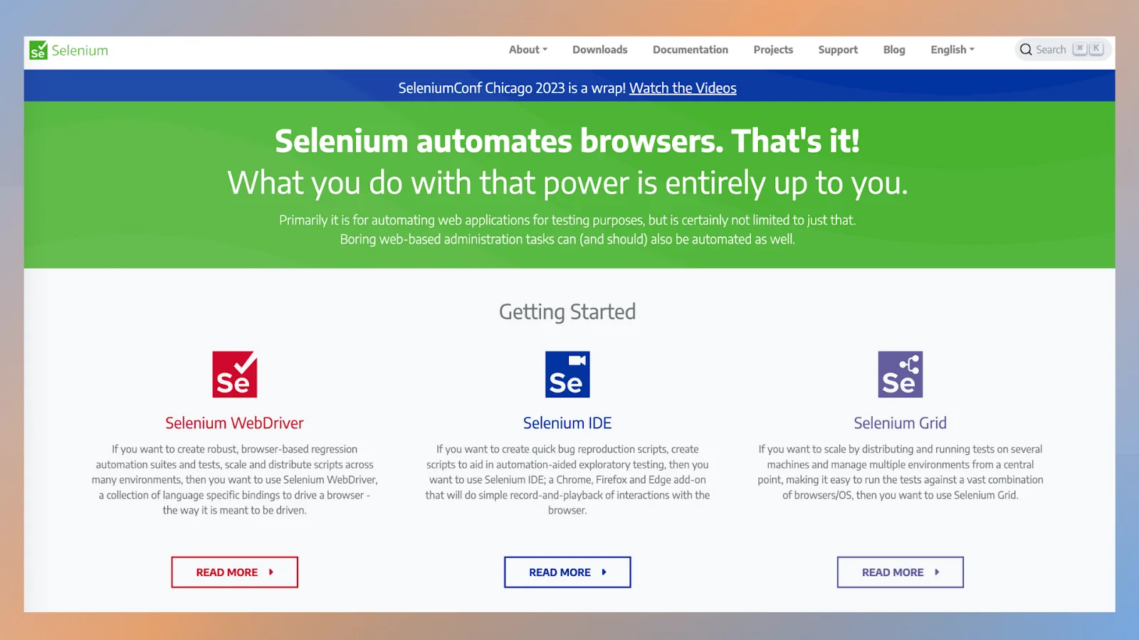 Home page for Selenium