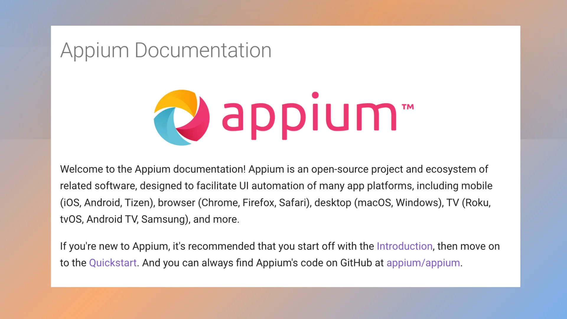 Appium home page