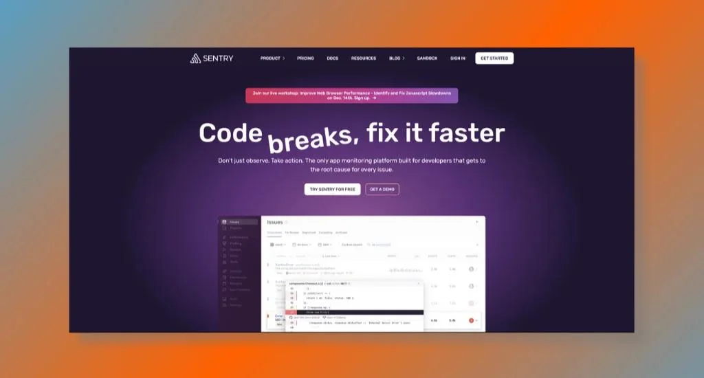 Sentry - Best for Application Performance Monitoring and Error Tracking