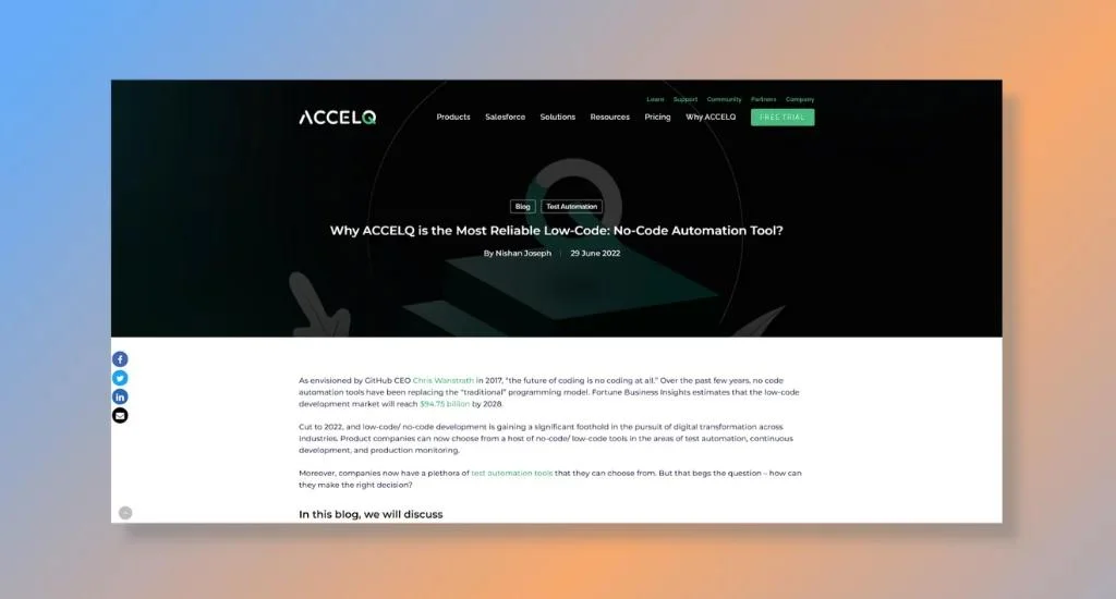 AccelQ - Providing a Comprehensive Codeless Test Automation Platform
