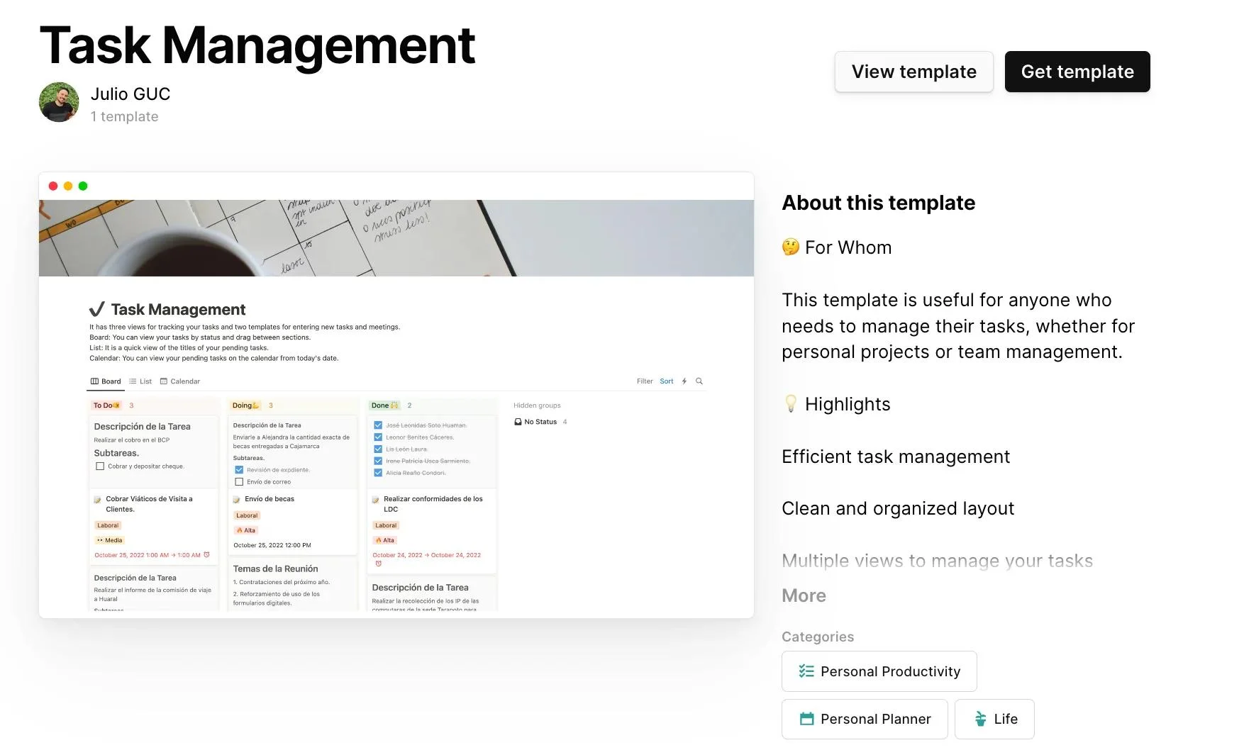 Notion Task Management templates