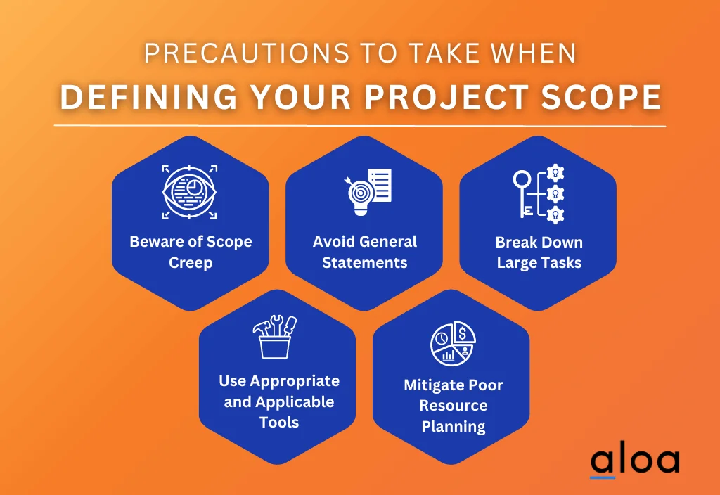 Precautions to take when defining project scope