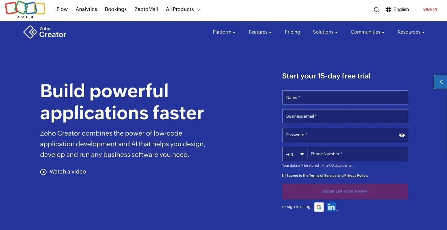 Zoho_homepage